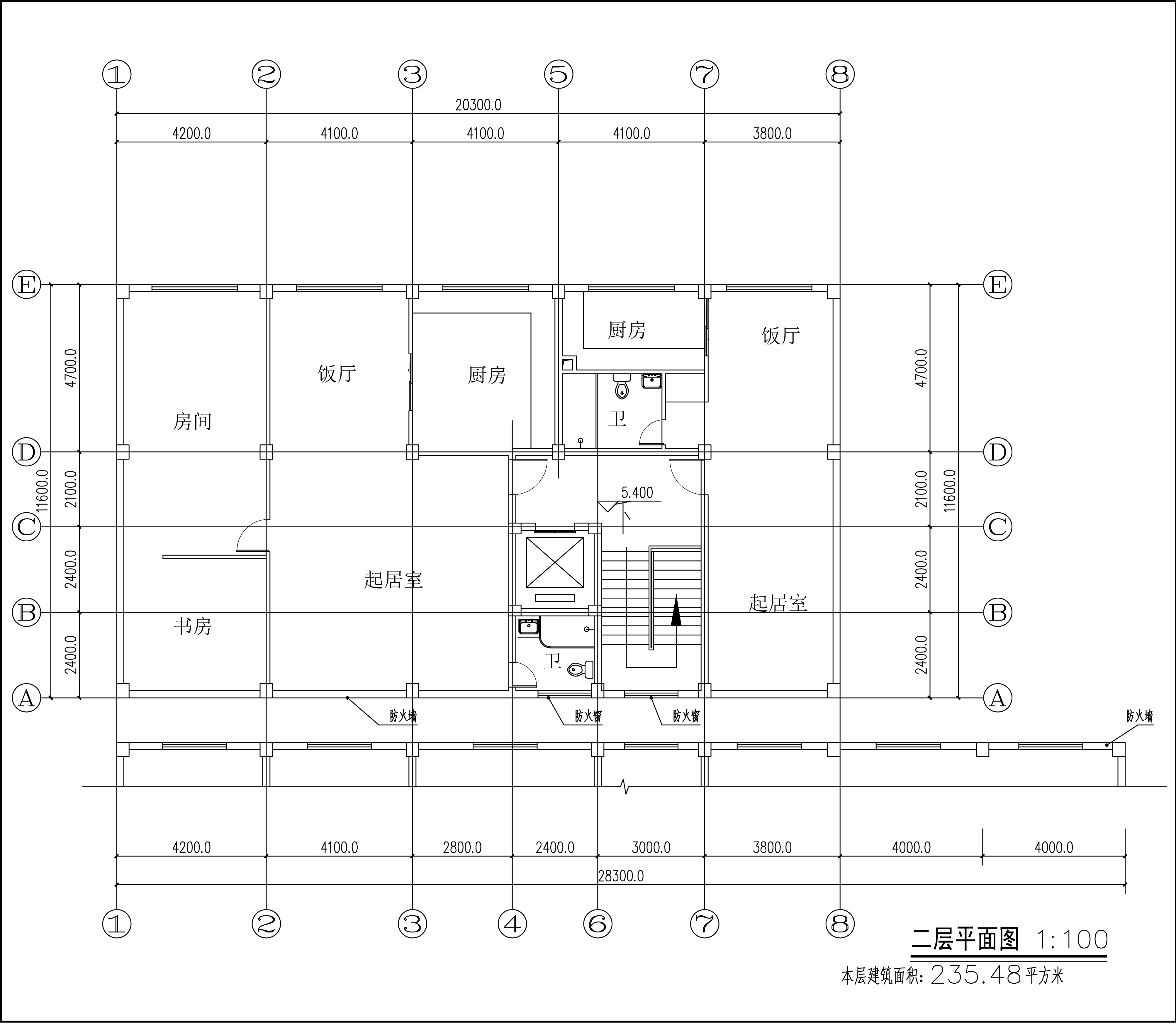 冯宅住宅楼项目-t3-Model-二层平面图.jpg
