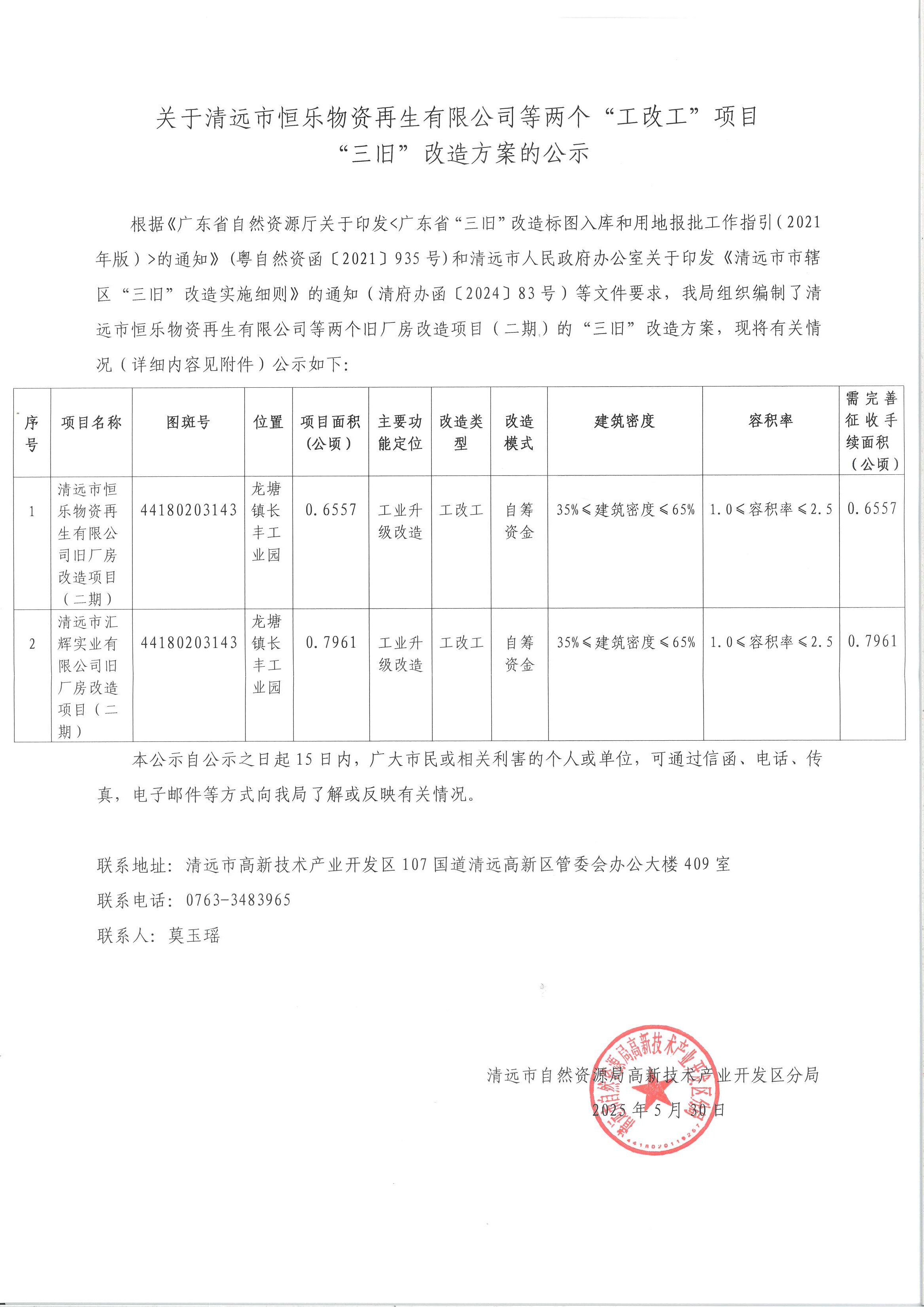 关于清远市恒乐物资再生有限公司等两个“工改工”项目“三旧”改造方案的公示.jpg