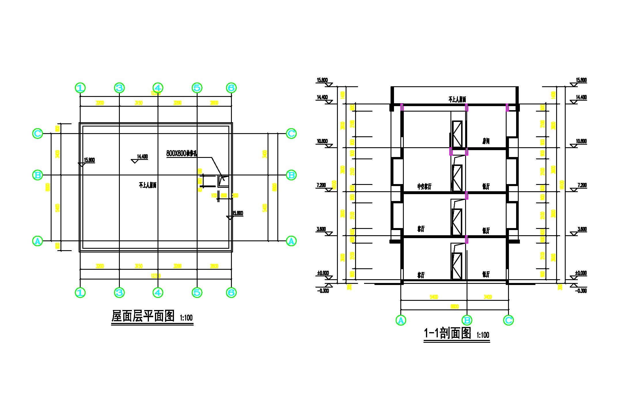屋面层平面、1-1剖面.jpg